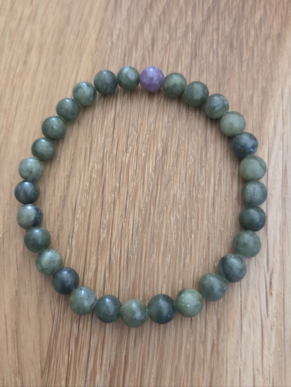 Green Jade & Lepidolite Beaded Stretch Bracelet | Handmade